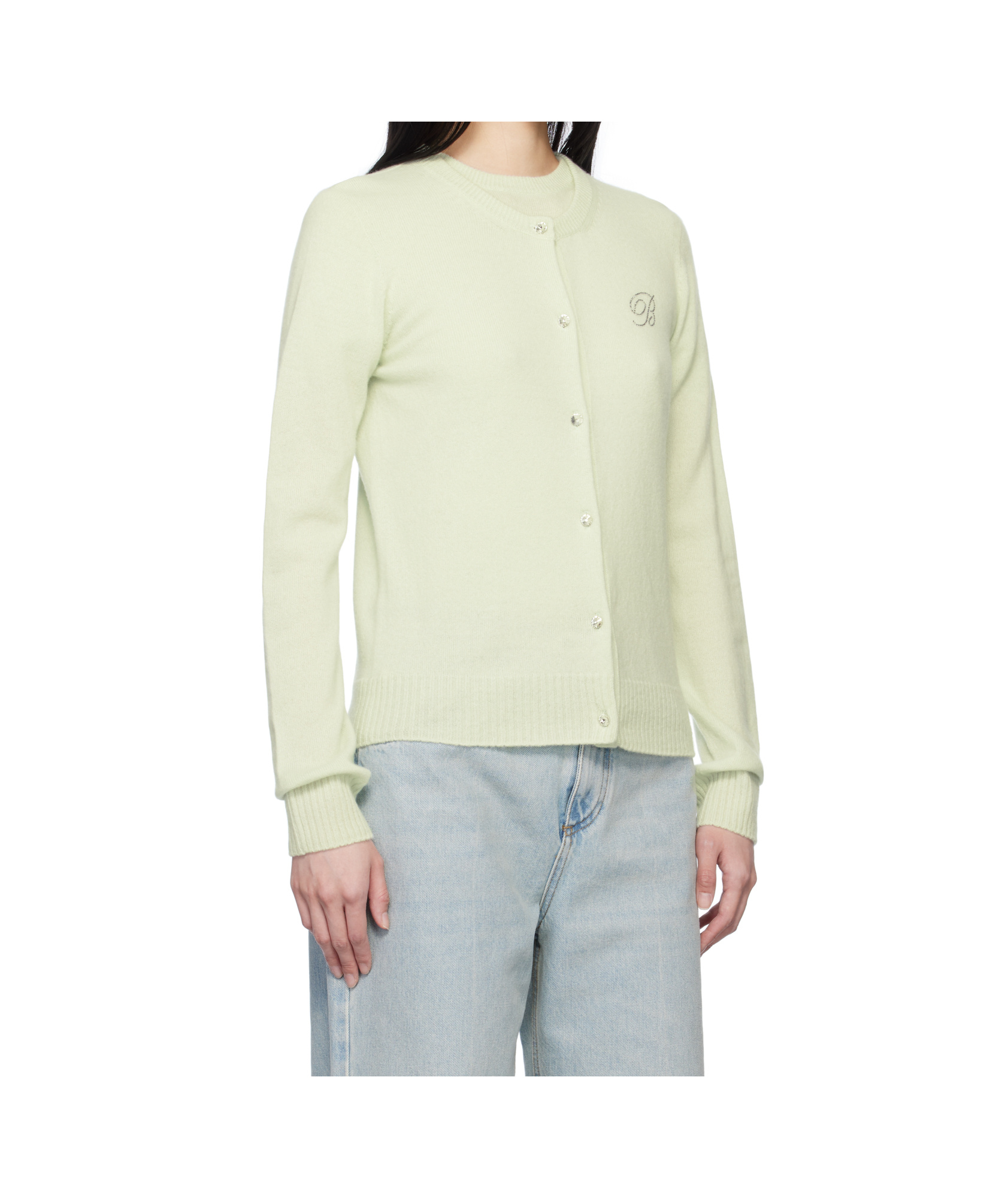 Blumarine Green Cashmere Cardigan In White