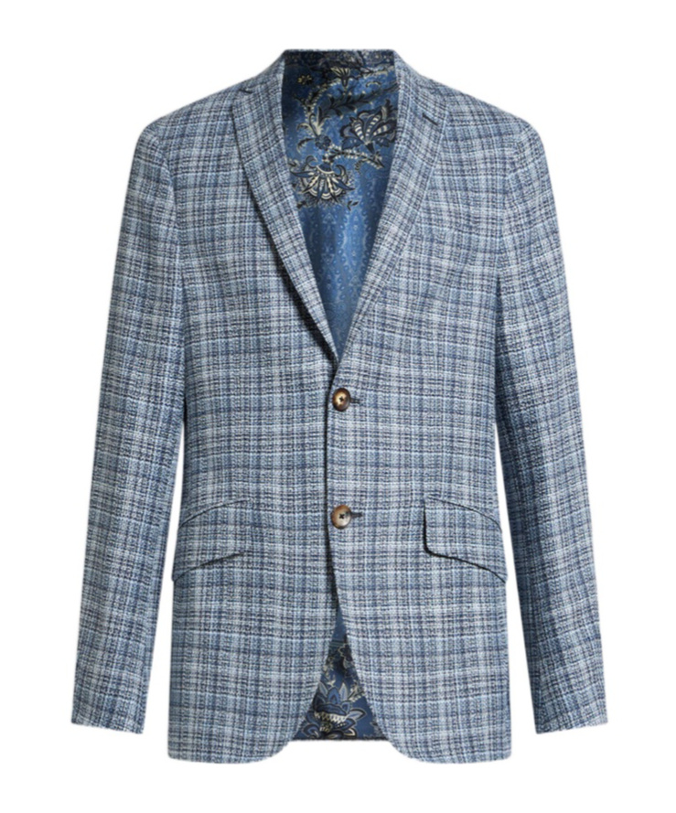 Etro Men Blue Tweed Single-breasted Blazer In Blue