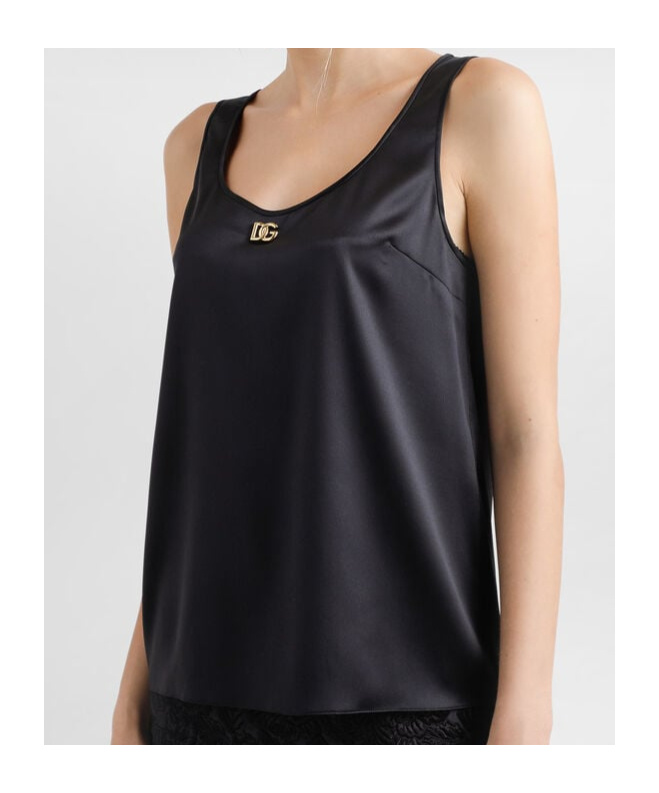 Dolce & Gabbana Dolce  Gabbana Dg Logo Pin Satin Tank Top In Black