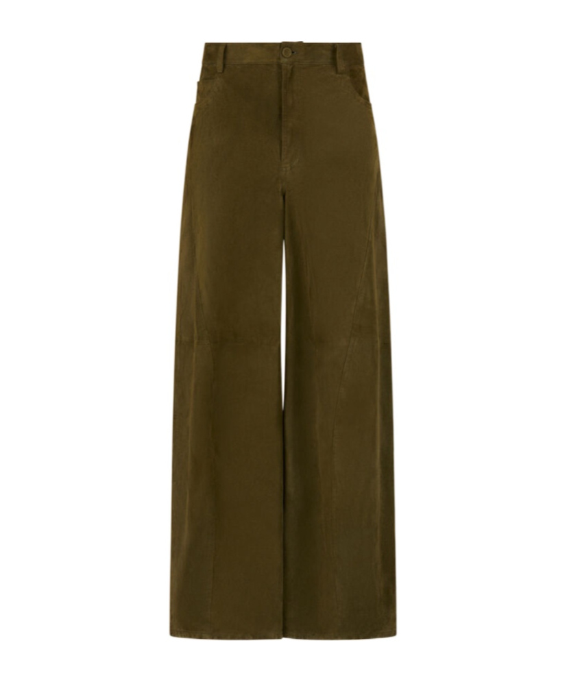 Shop Marni Deep Green Suede Twisted Trousers