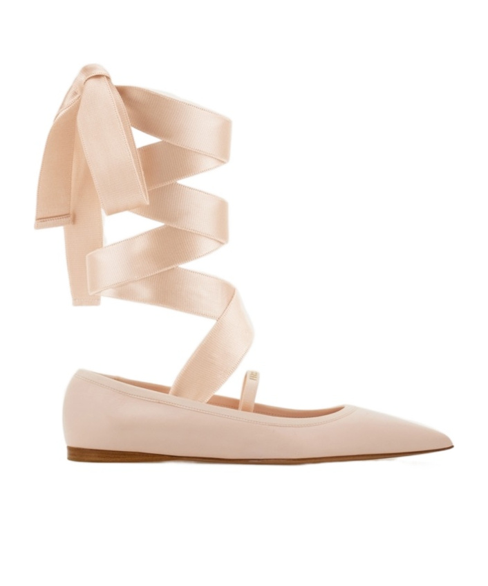 Ferragamo Women Carice Ballet Flat With Ankle Ribbon In Nude