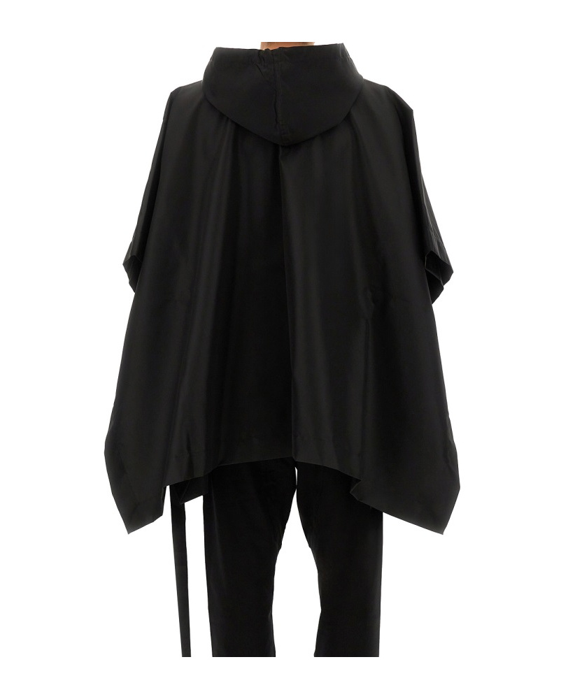 Rick Owens Drkshdw Raw-edge Drawstring Poncho Hoodie In Black