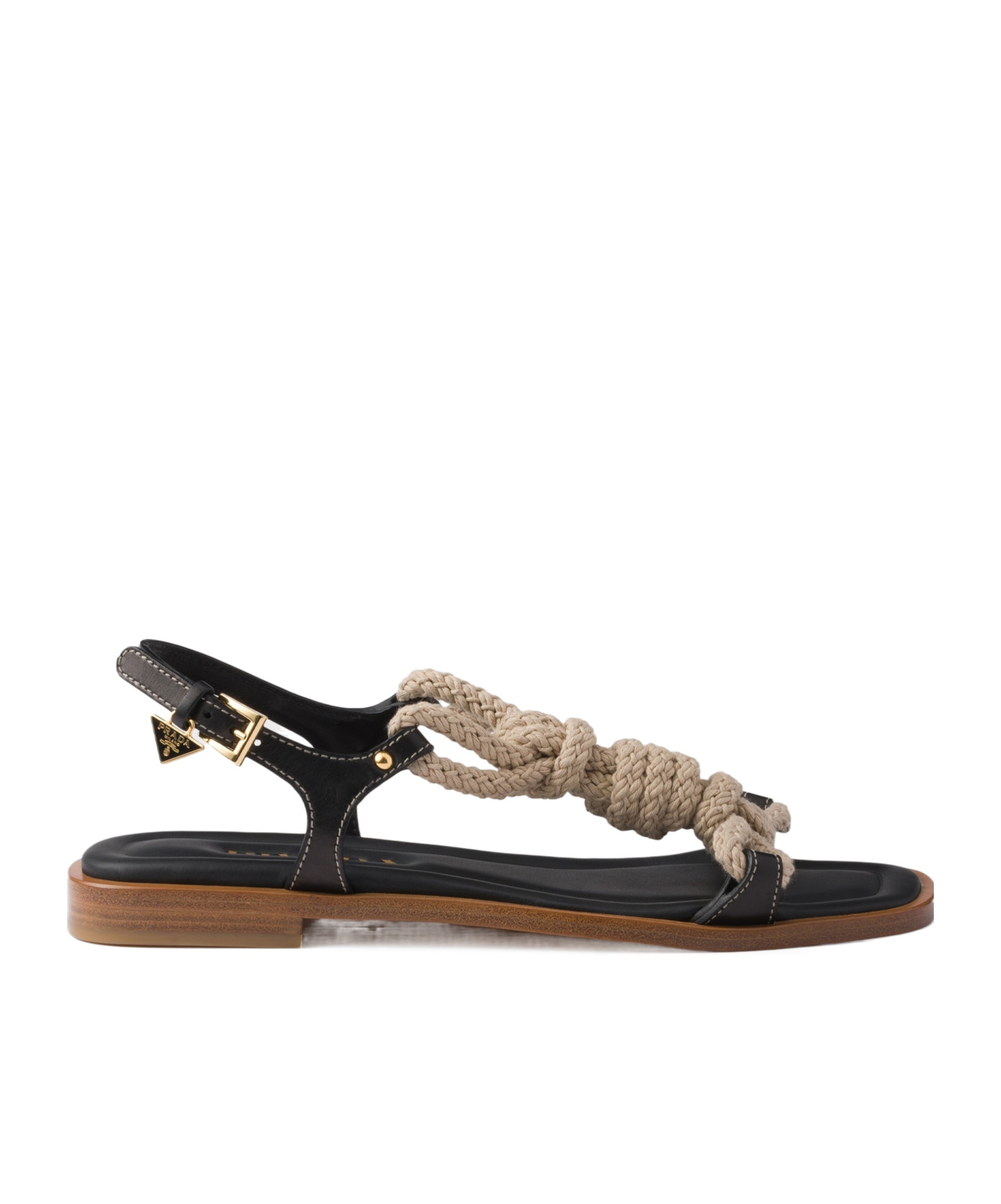 Prada Fabric And Leather Sandals With Rope Detail In Black