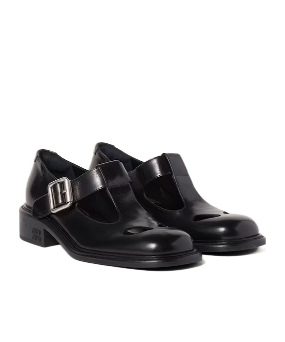 Miu Miu 30mm Leather T-bar Shoes In Black