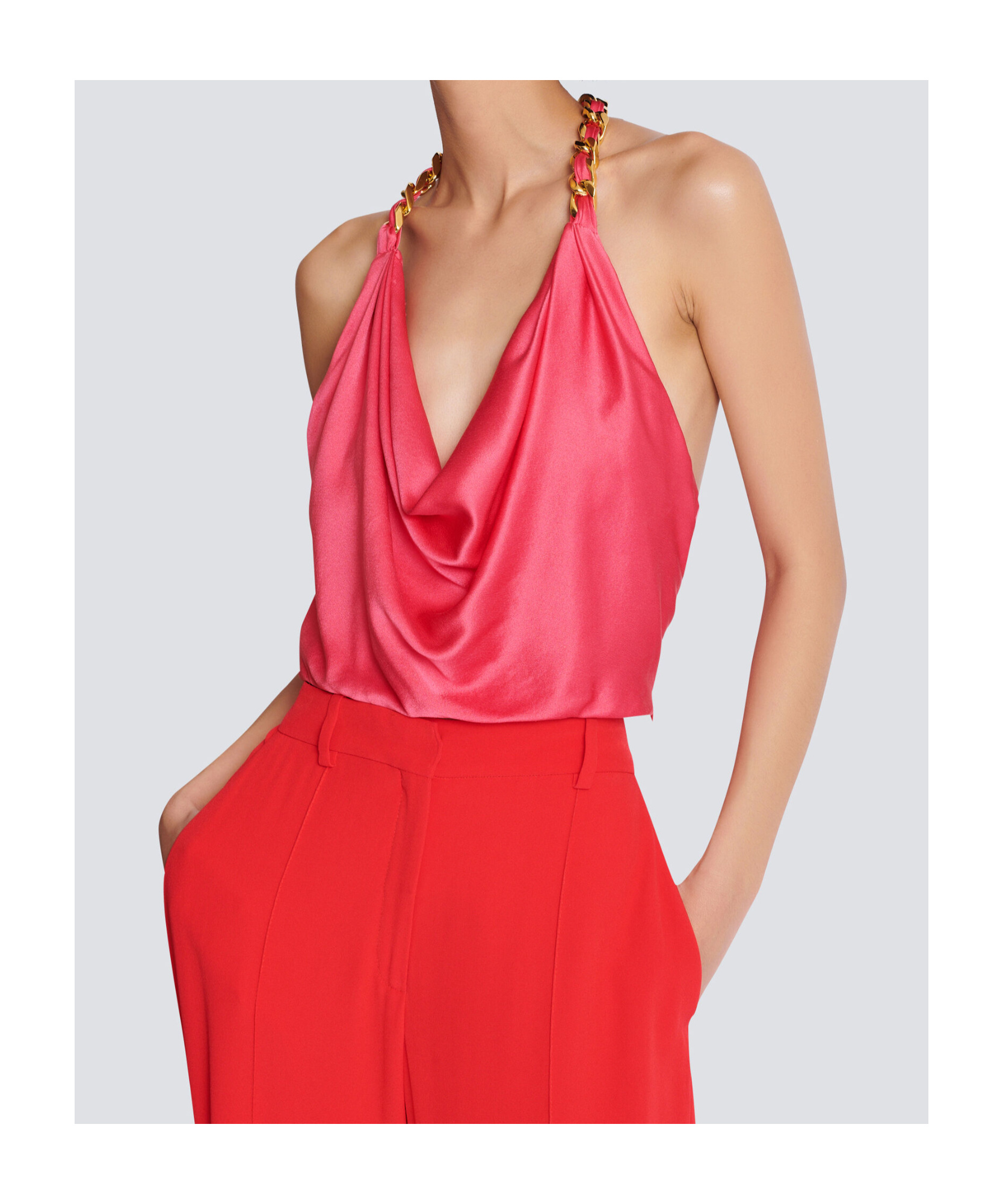 Balmain Silk Draped Halterneck Top In Pink