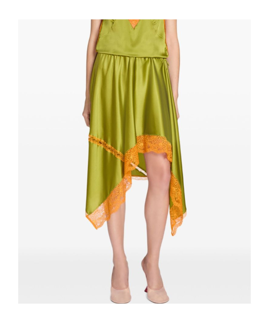 Shop Dries Van Noten Asymmetrical Silk Midi Skirt In Green