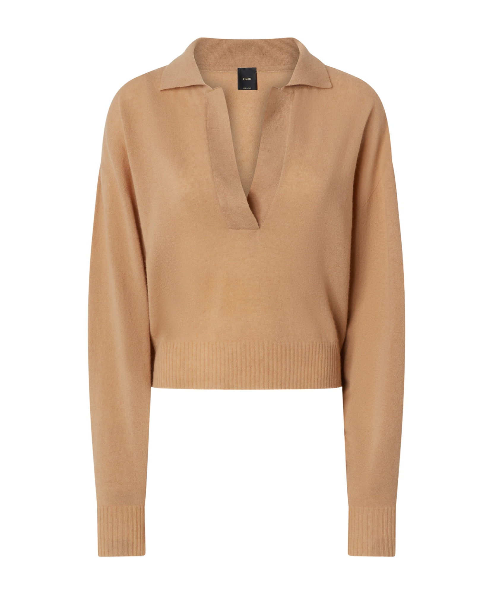 Pinko Pull Court En Cachemire Mélangé À Col Chemise In Nude