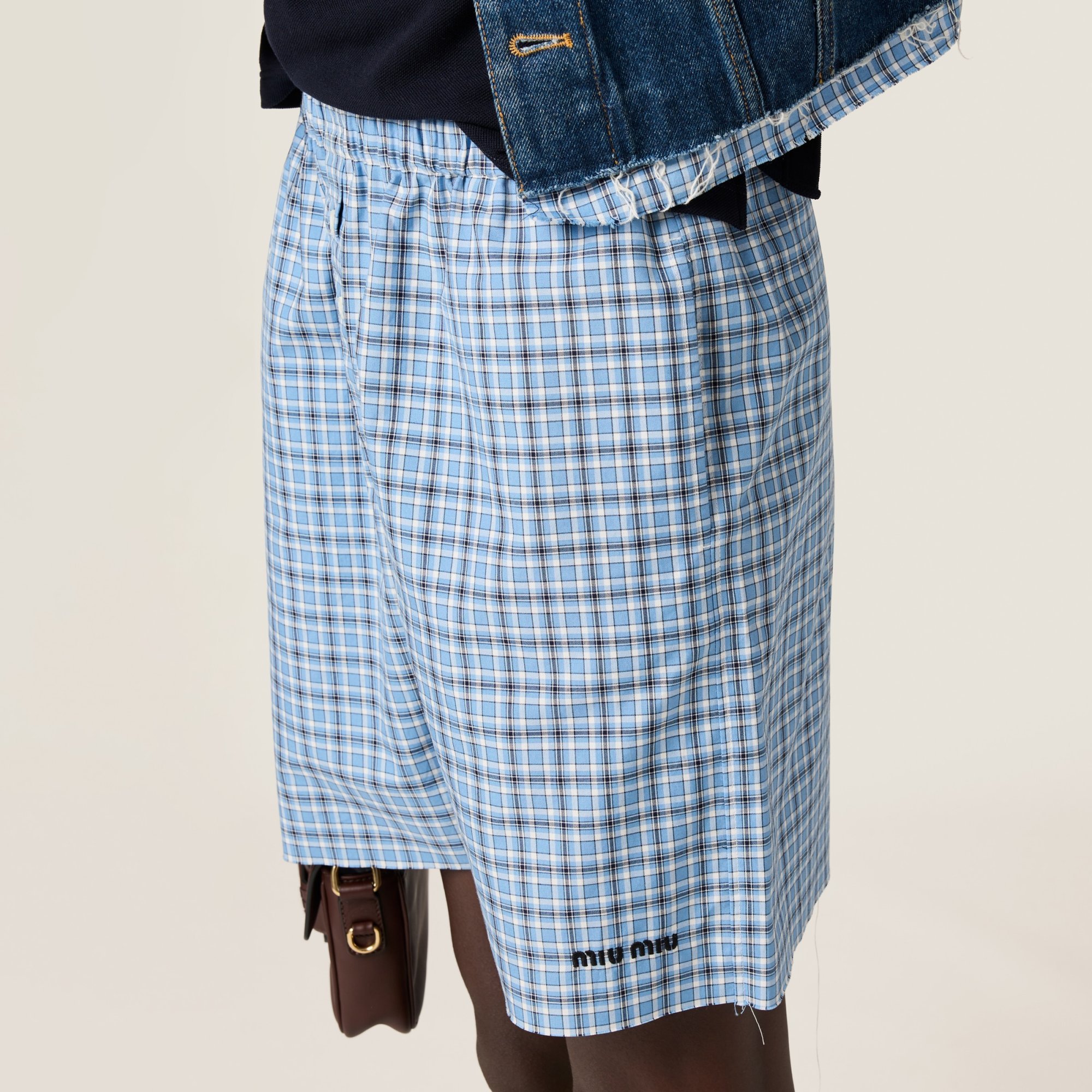 Miu Miu Checked Poplin Boxer Shorts In Blue