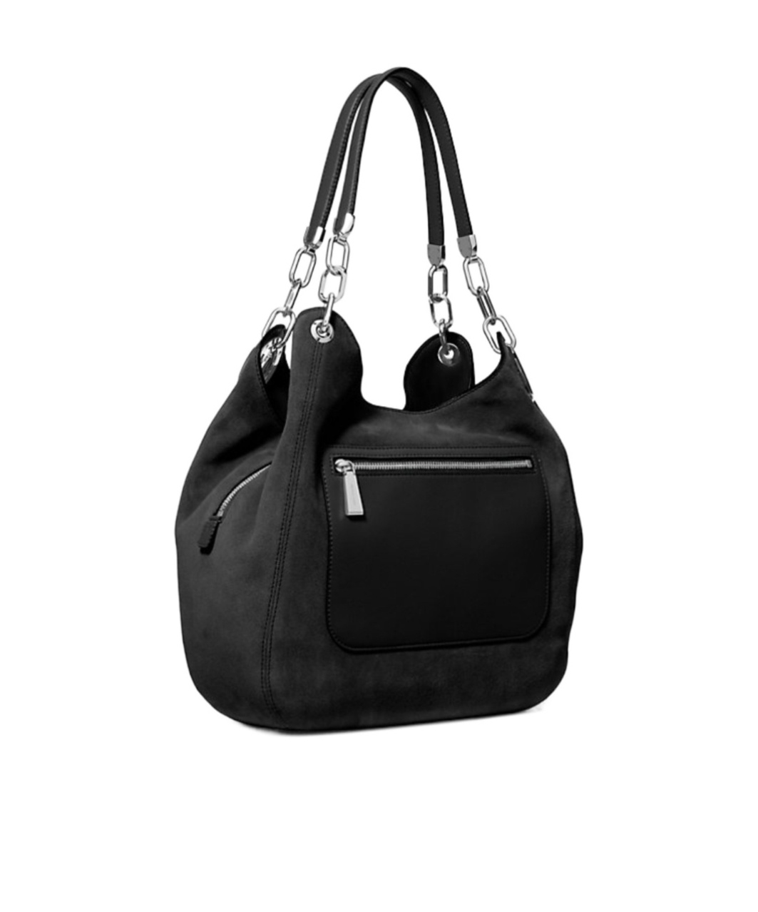 Michael Kors Lillie Large Suede Shoulder Bag In Black