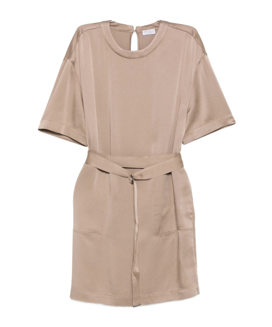 Brunello Cucinelli Belted Mini Dress In Brown