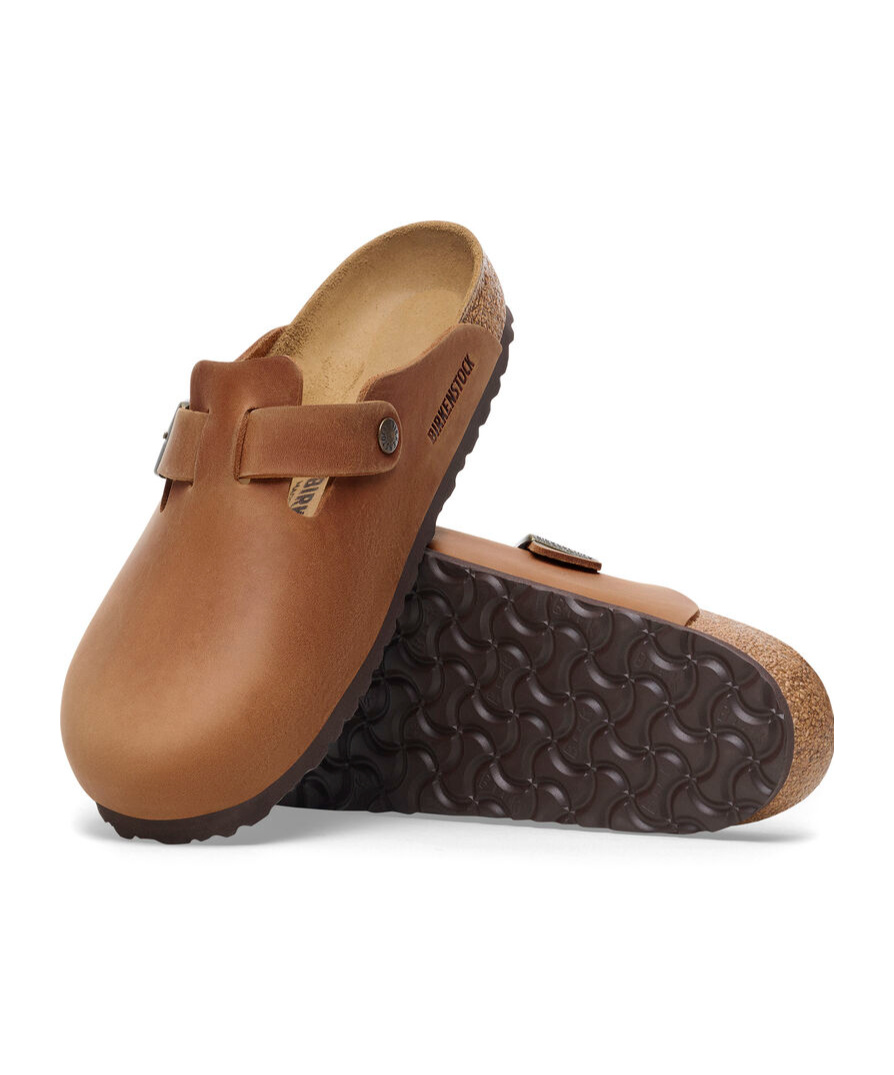 Birkenstock Boston Oiled Leather Mules In Brown