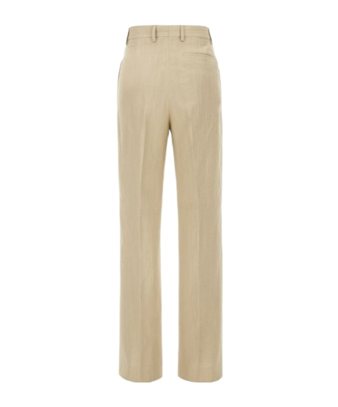 Ferragamo Woman Linen Blend Tailored Trouser In Nude
