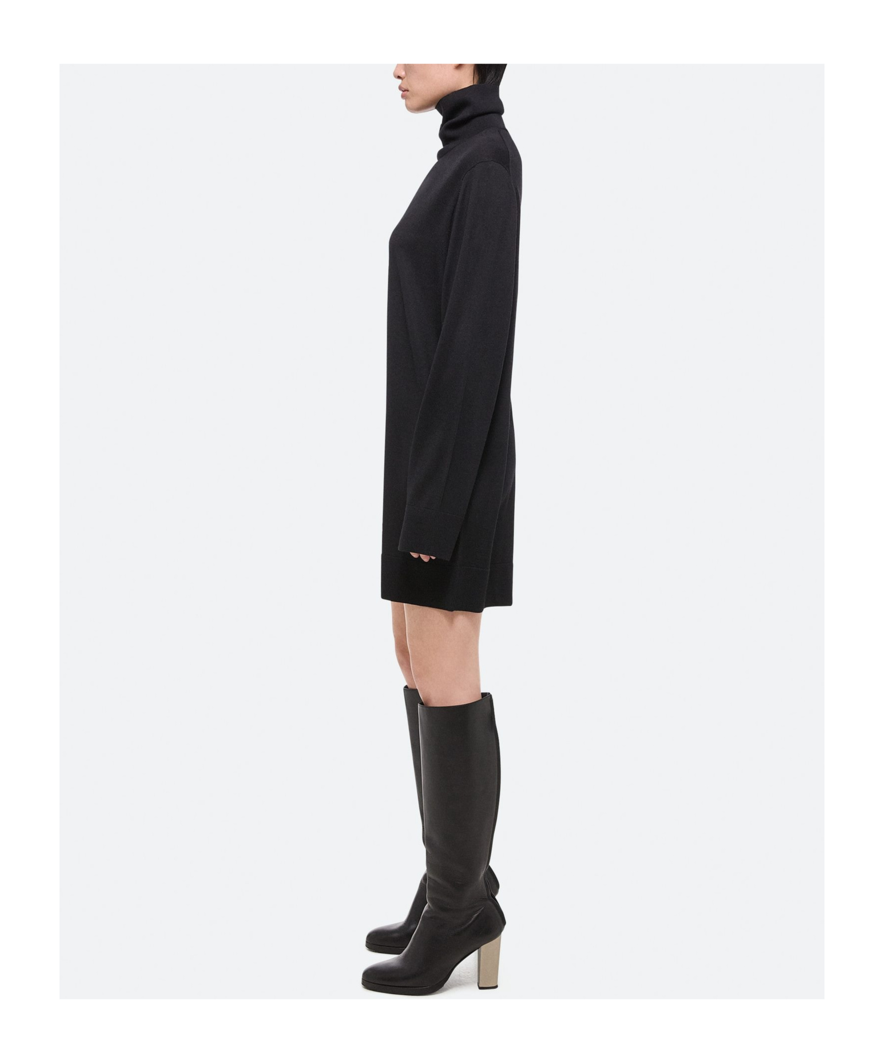 HELMUT LANG ROLL-NECK WOOL-BLEND MINIDRESS