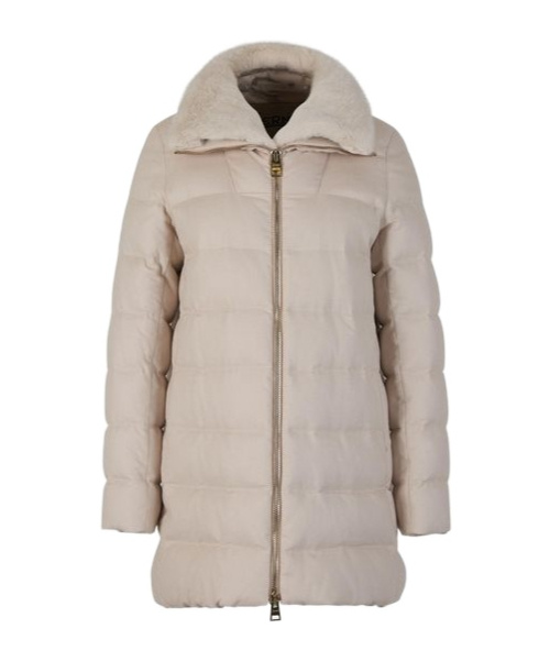 Herno Zip-up Quilted Padded Long Jacket In Nude