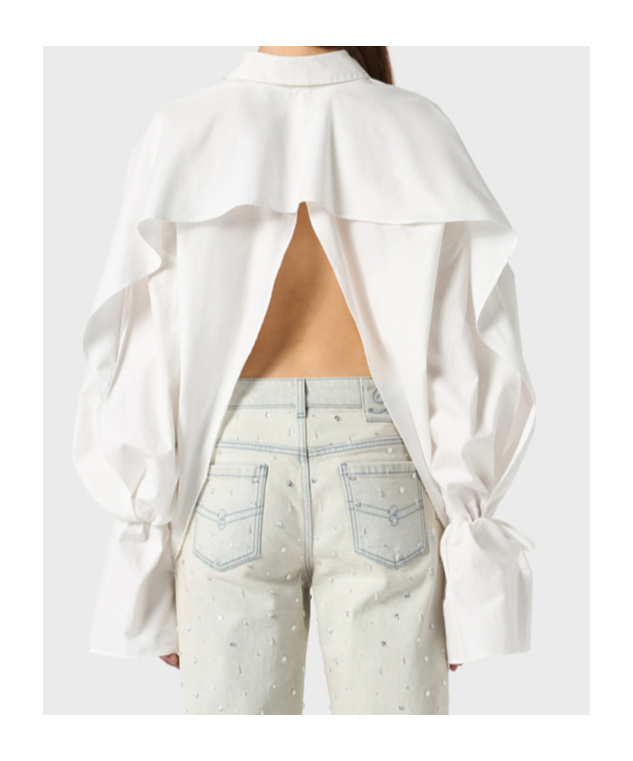 Blumarine Polo Neck Blouse In Poplin In White