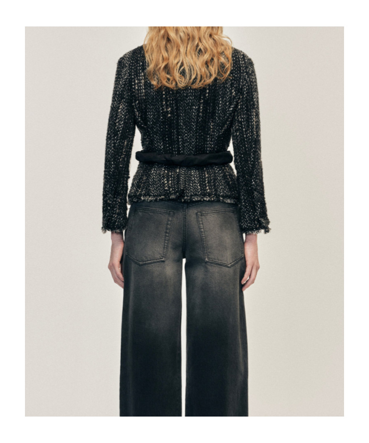 Simone Rocha Embellished Sculpted Frill Bust Fray Jacket In Black