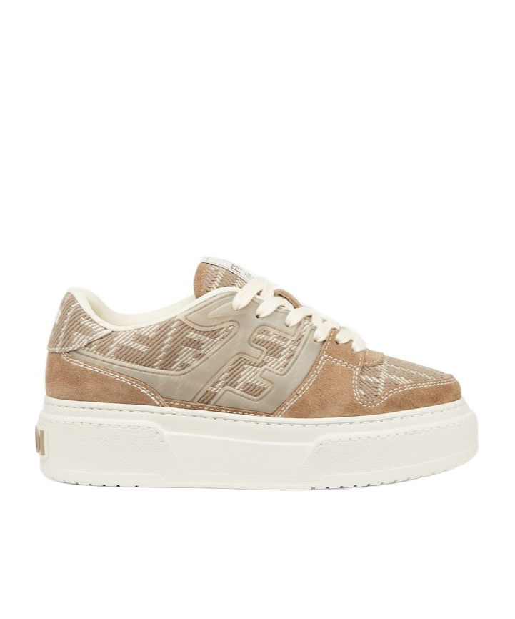 Fendi Match Canvas And Suede Low-top Sneakers In Neutral