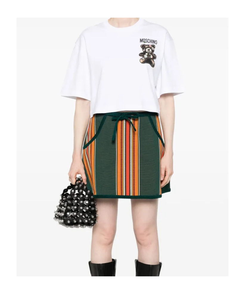 Moschino Cropped T-shirt With Playful Teddy Bear Design In White