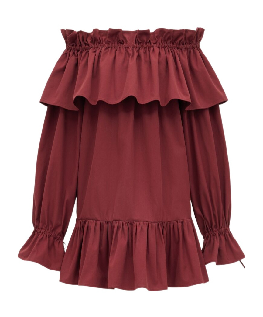 Saint Laurent Cotton Twill Mini Dress In Red