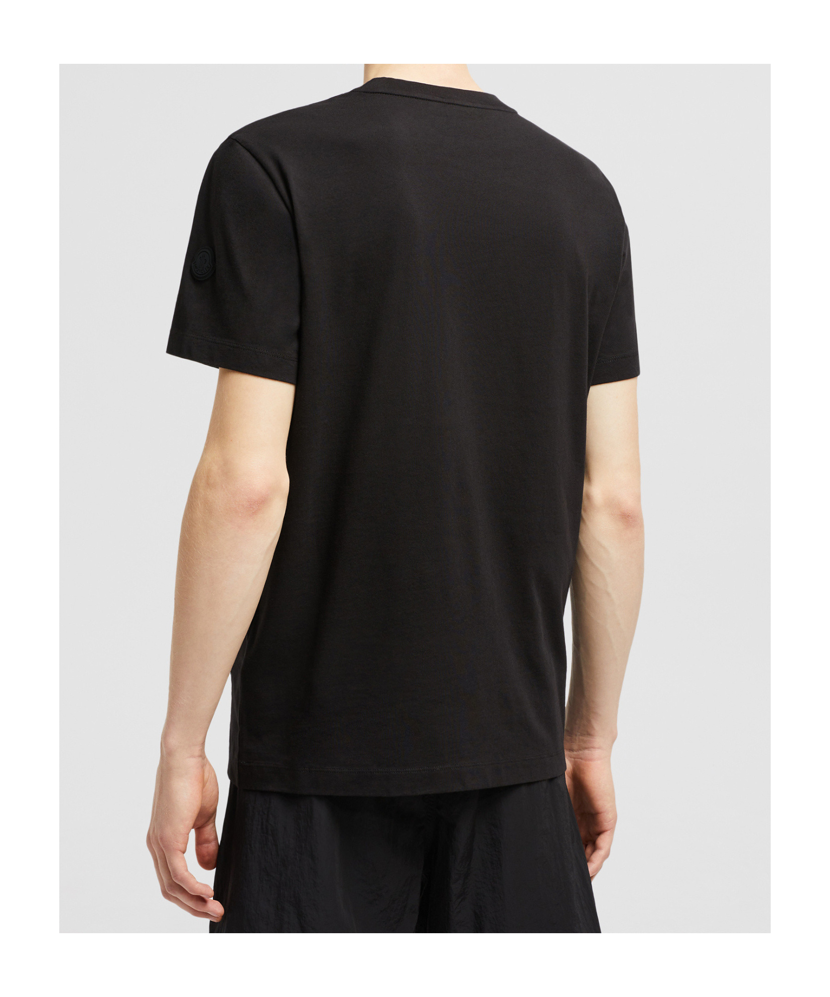 Moncler Black Cotton T-shirt With White Logo Print In Black