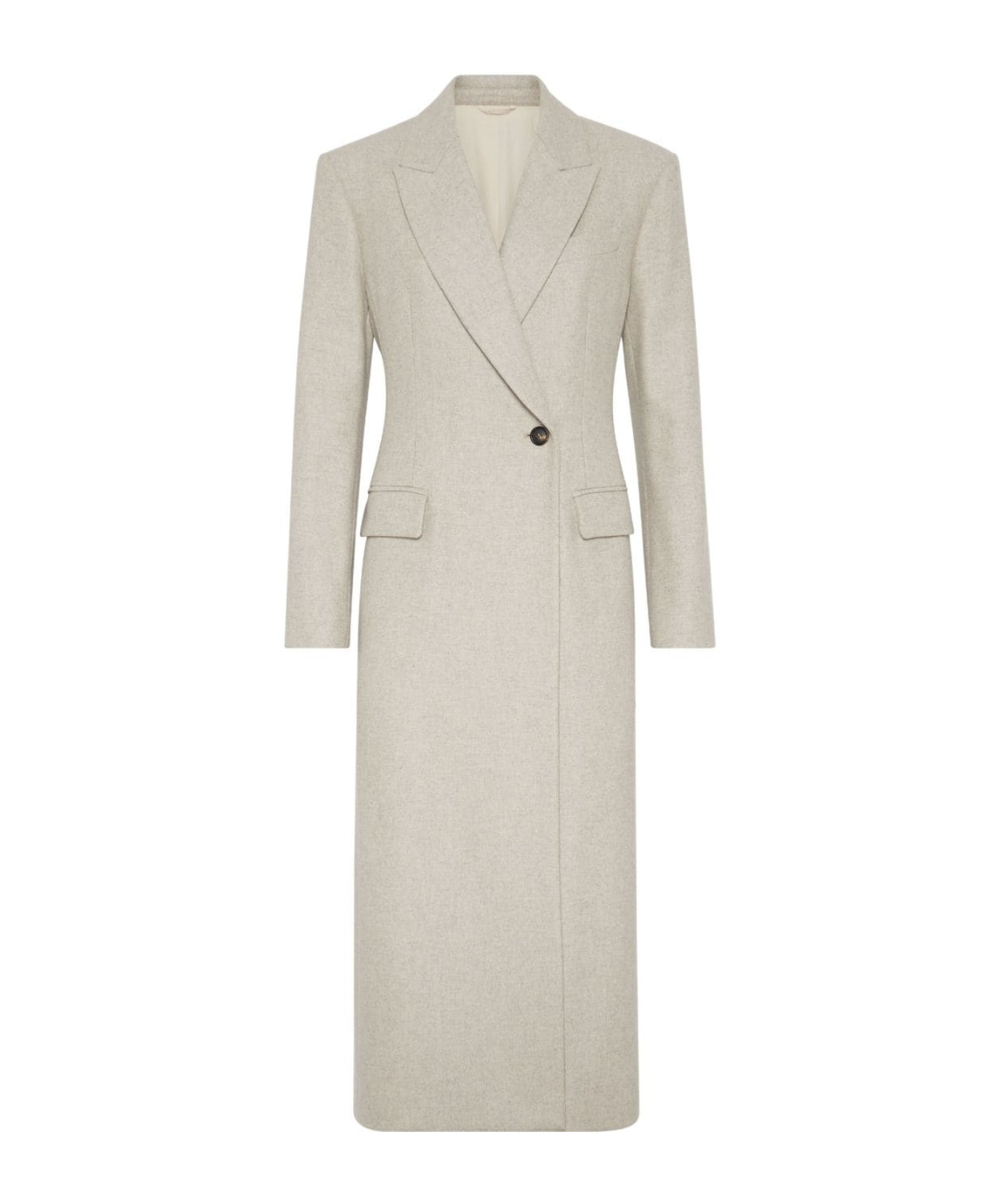 Brunello Cucinelli Wool Coat Peak Lapels In Nude