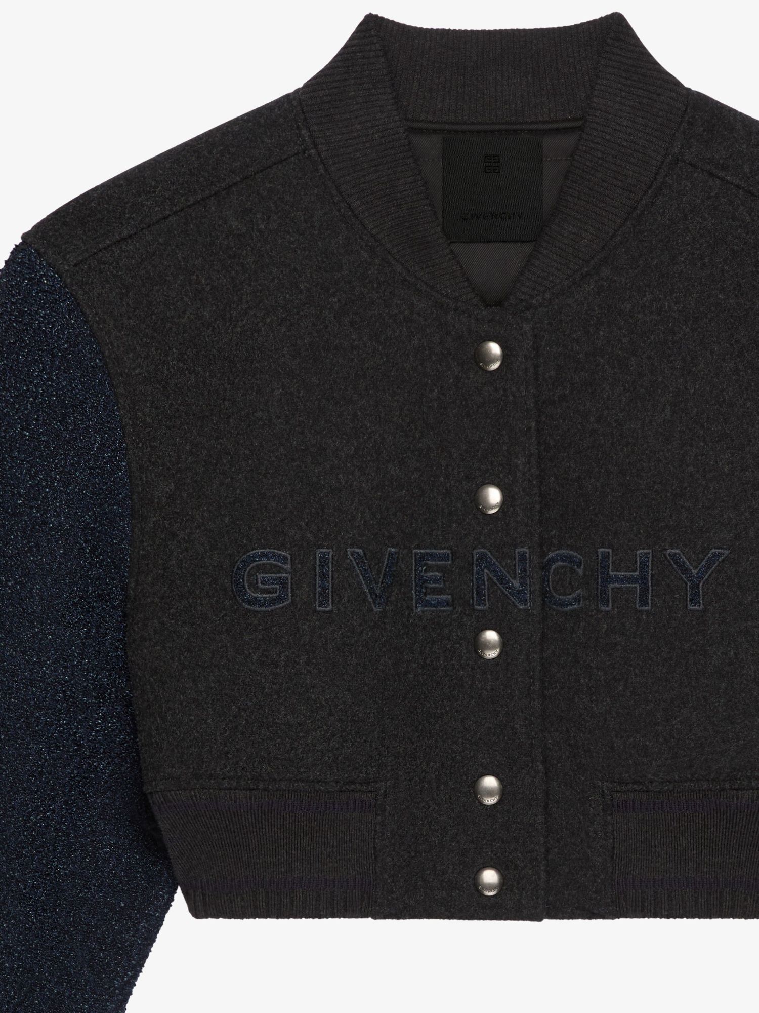 Givenchy Boucle-sleeves Crop Varsity Jacket In Black