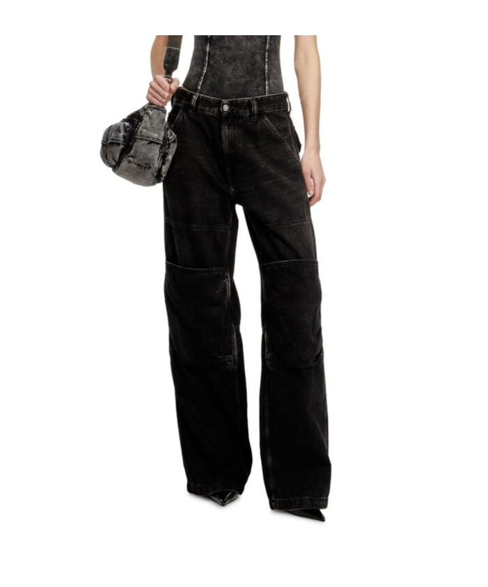 Diesel Wide Leg Jeans With Front And Back Pockets In Black