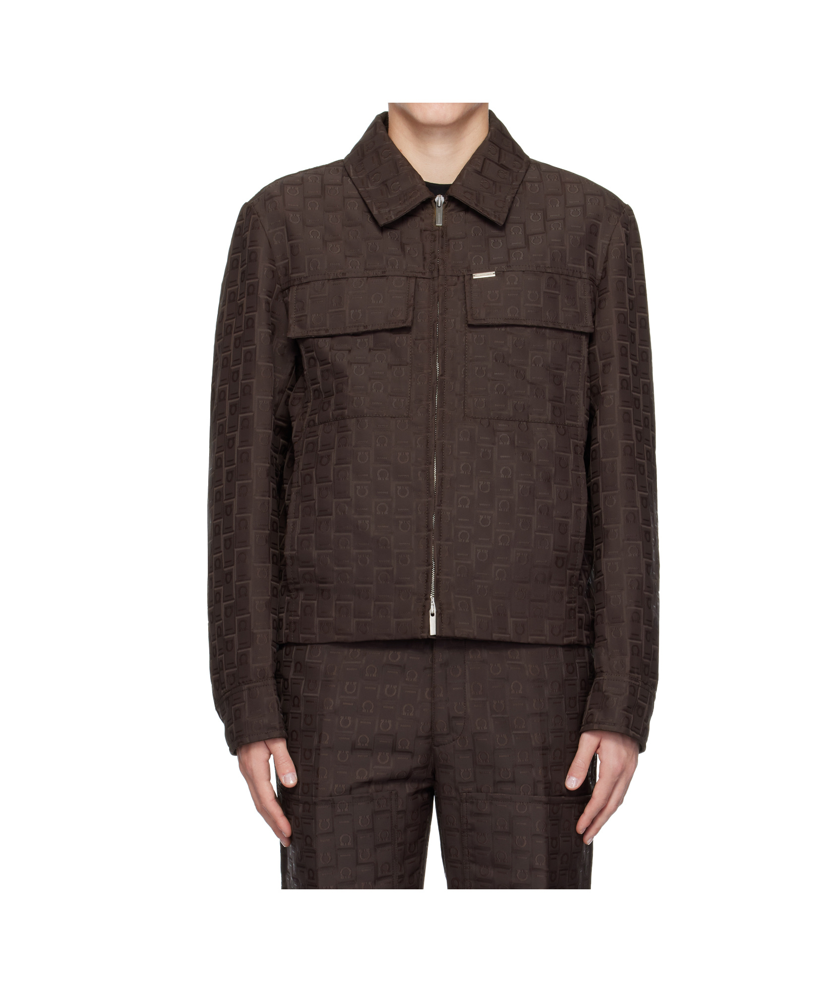 Ferragamo Monogram Jacquard Blouson Jacket In Black