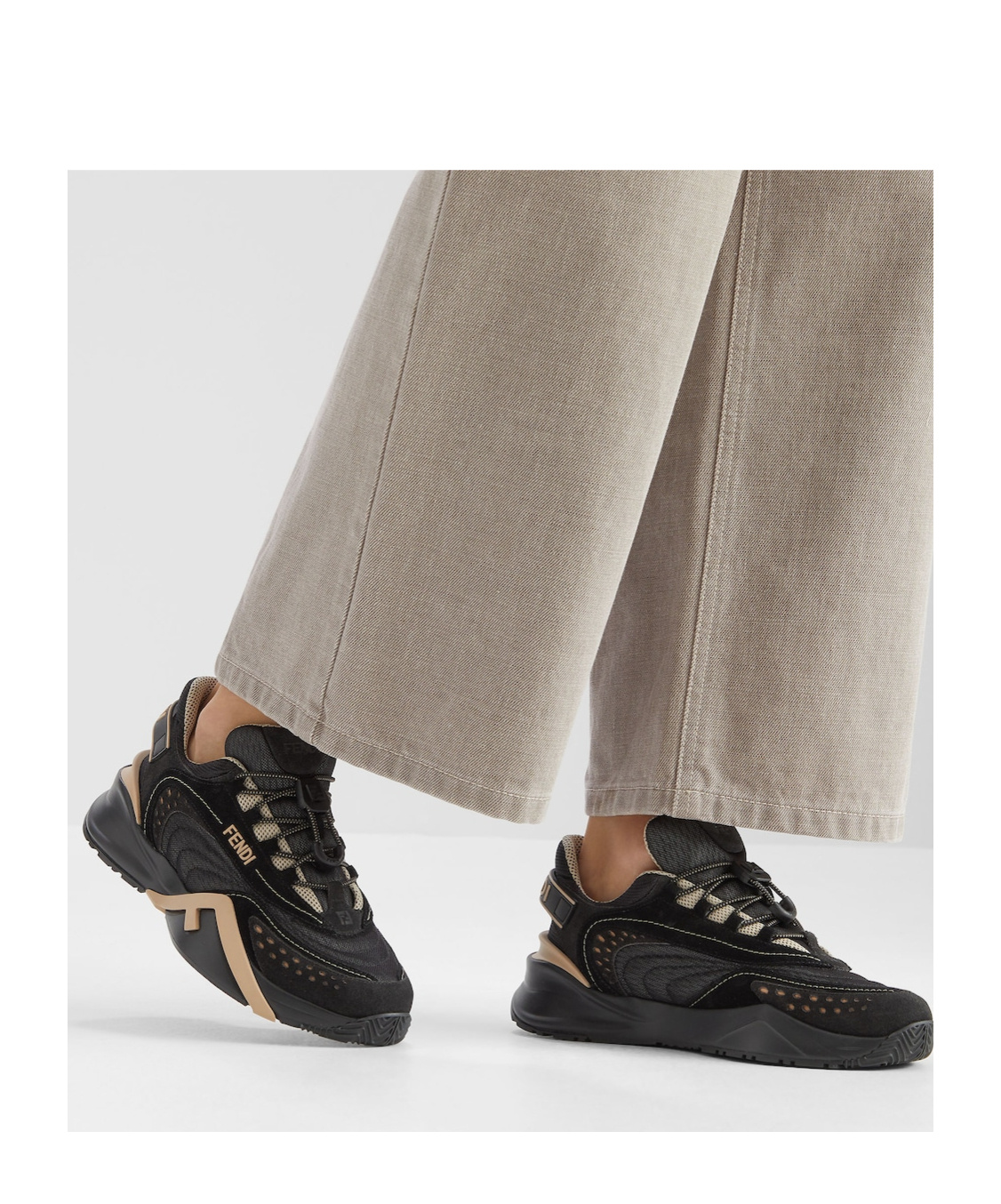Fendi Flow Black Mesh And Suede Low Tops In Black
