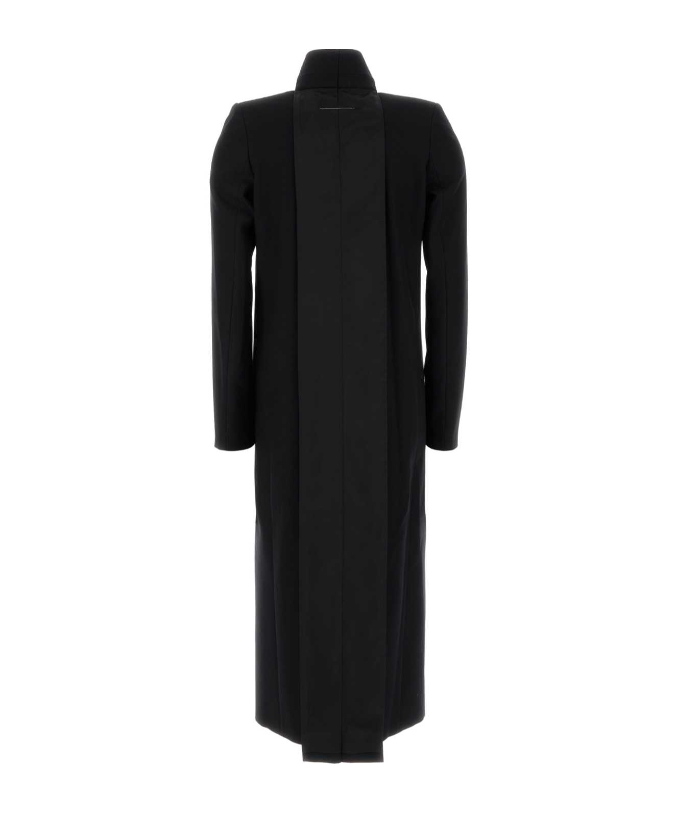 Mm6 Maison Margiela Longline Wool Coat Notched Lapels In Black