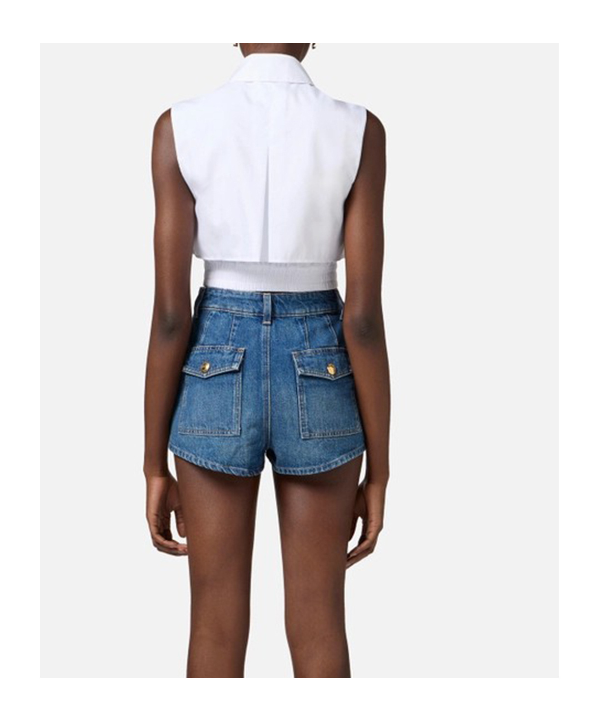 Elisabetta Franchi Collared Sleeveless Shirt Pleated Front In White