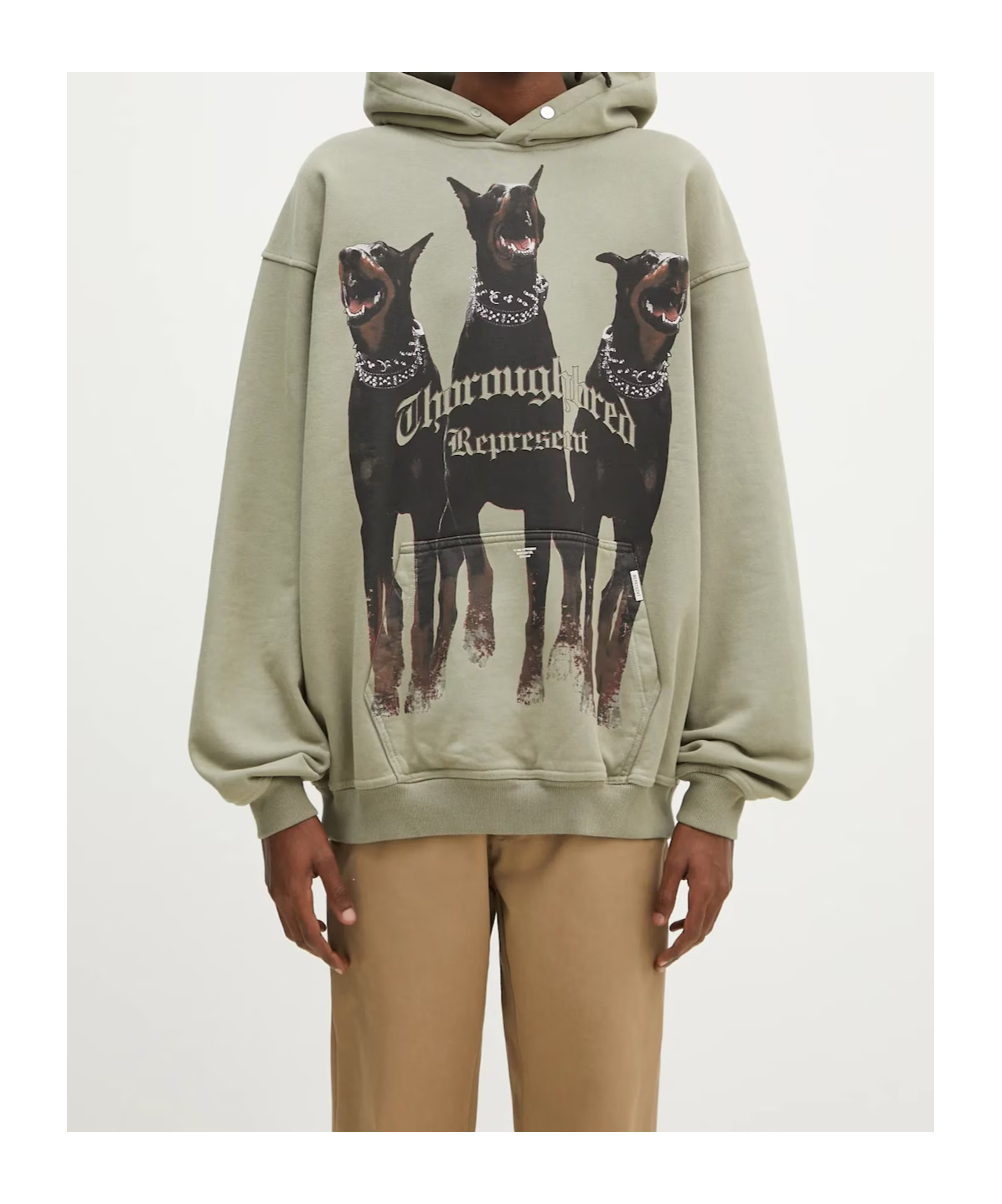 Represent Green Hoodie With Fixed Hood And Maxi Print On The Front In Cotton Man In Animal Print