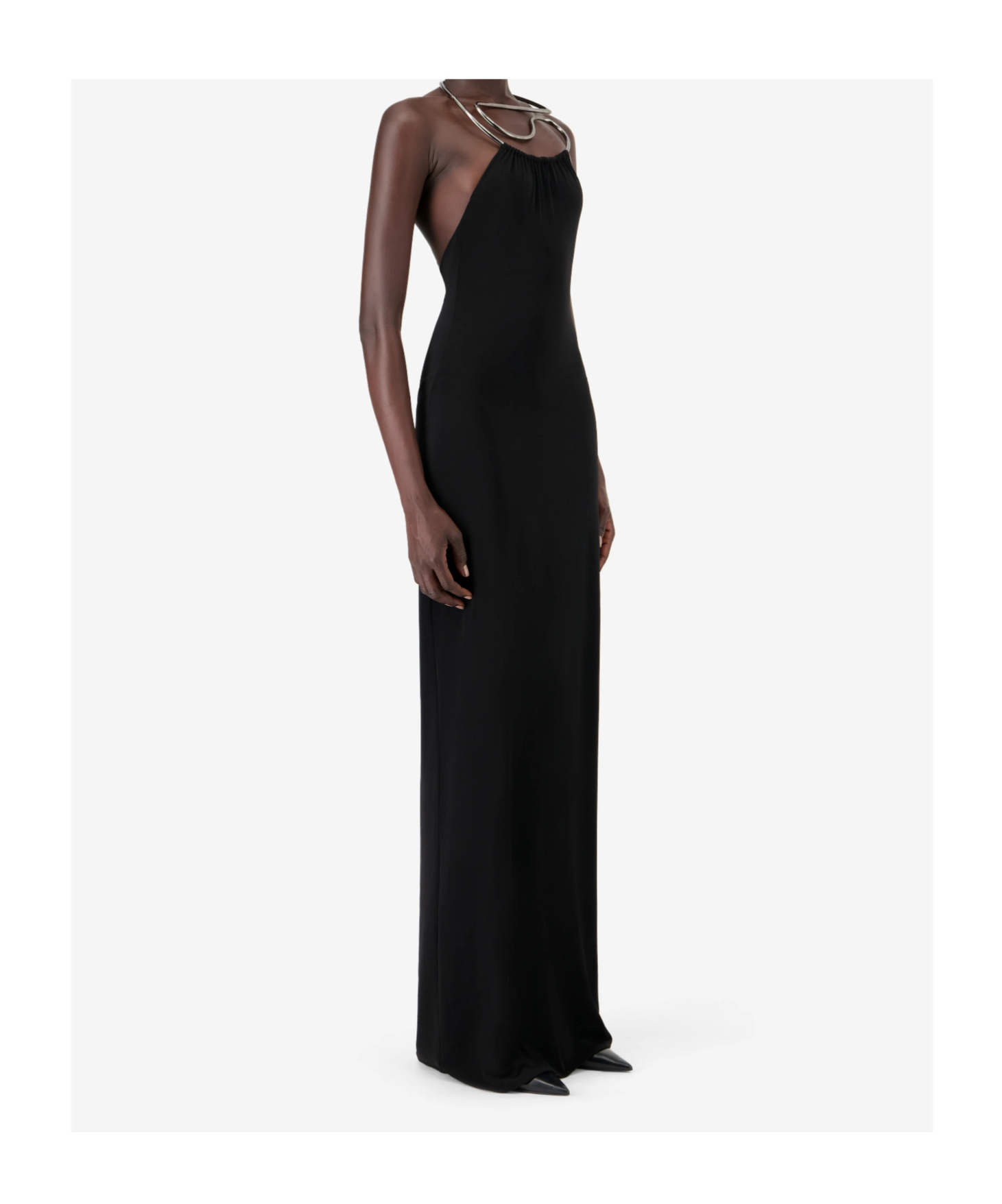 Coperni Suspended Triangle Backless Column Maxi Dress In Black