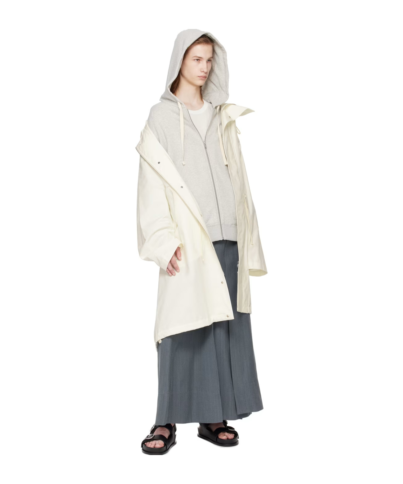 Jil Sander Off-white Drawstring Parka In White