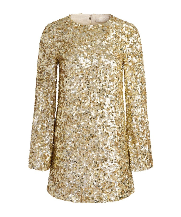 Alice And Olivia Eleonora Embellished Slit Sleeve Mini Dress In Gold