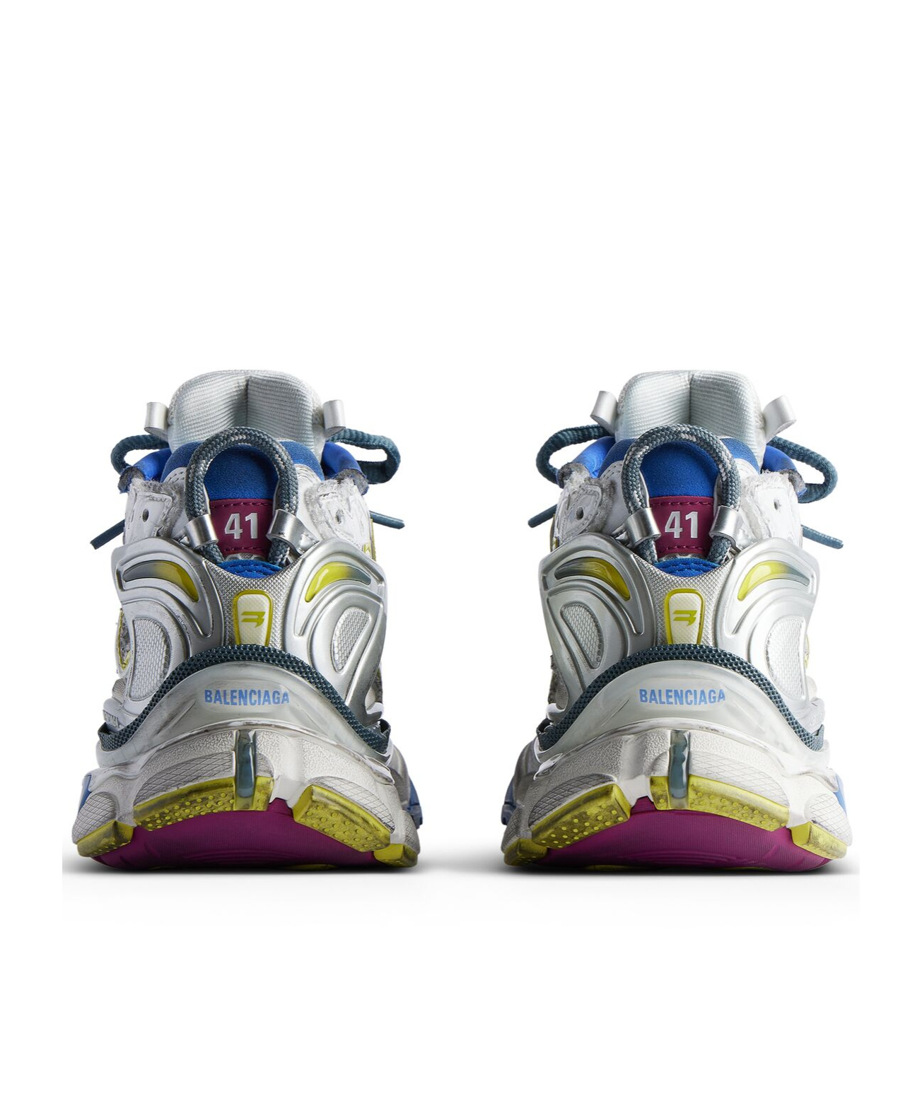 Shop Balenciaga Women's Runner Trainers In White/blue/purple/yellow In Gray