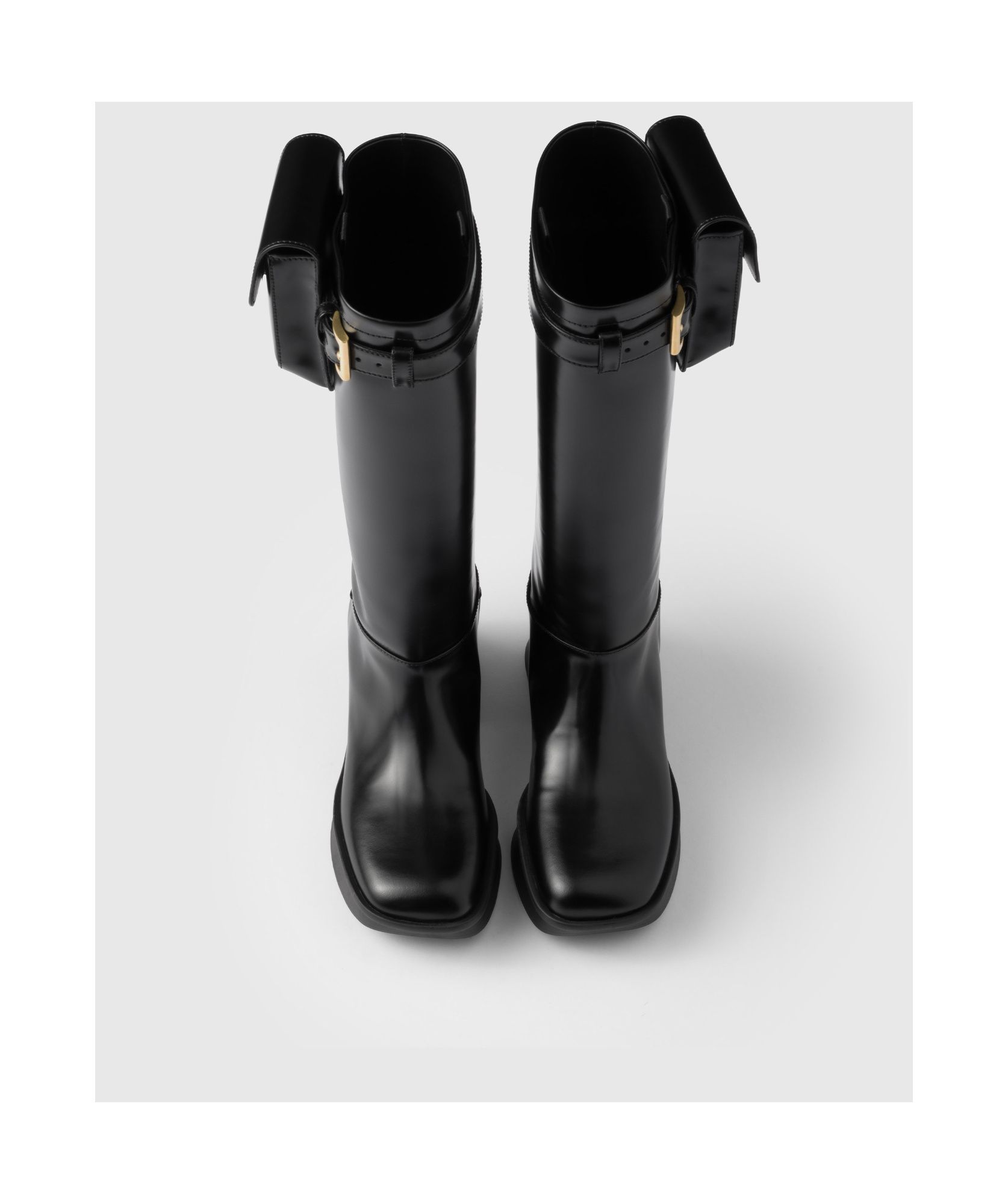 Shop Prada Brushed Leather Boots With Pouch In Black