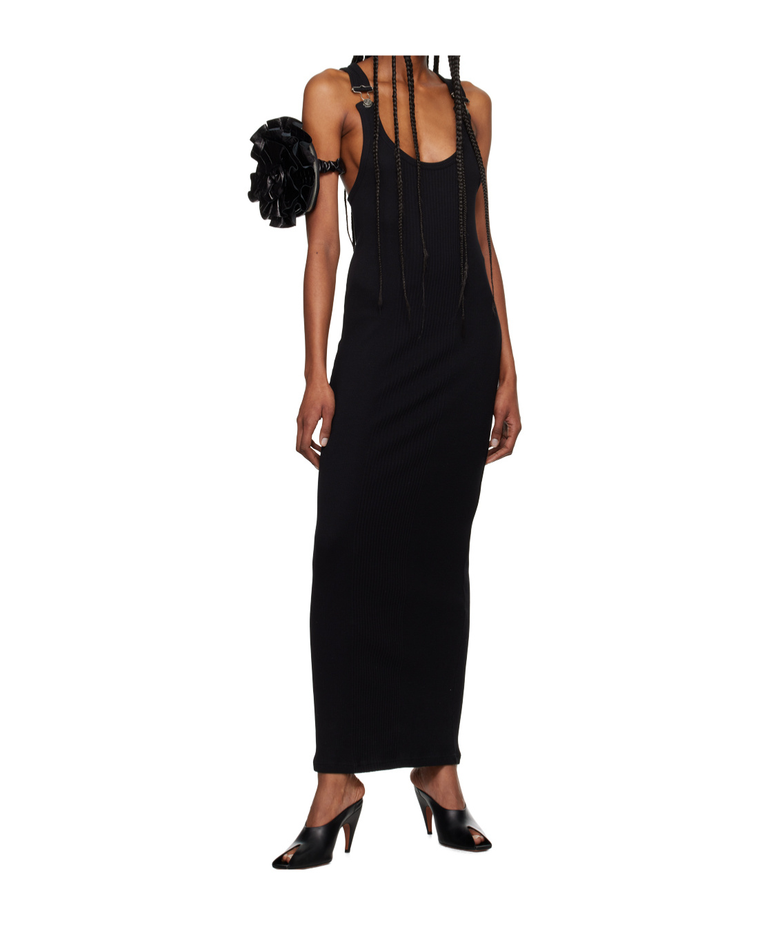 Jean Paul Gaultier Womens Black Ribbed Scoop-neck Cotton-jersey Midi Dress In Black