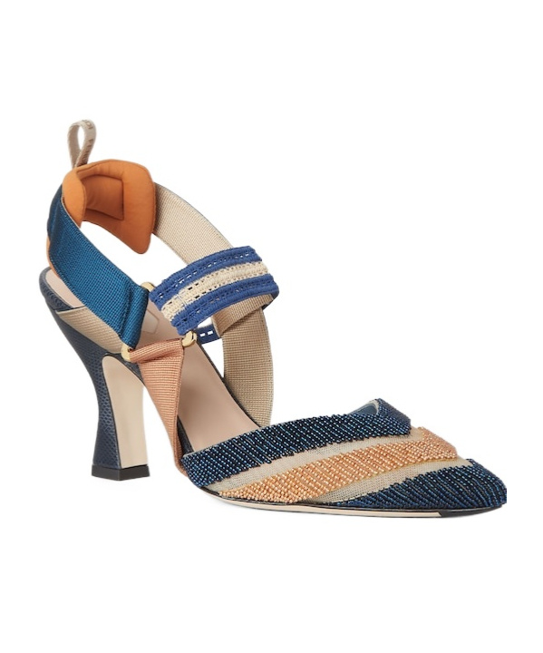 Fendi Blue And Copper Mesh And Beaded High-heeled Slingbacks In Multi