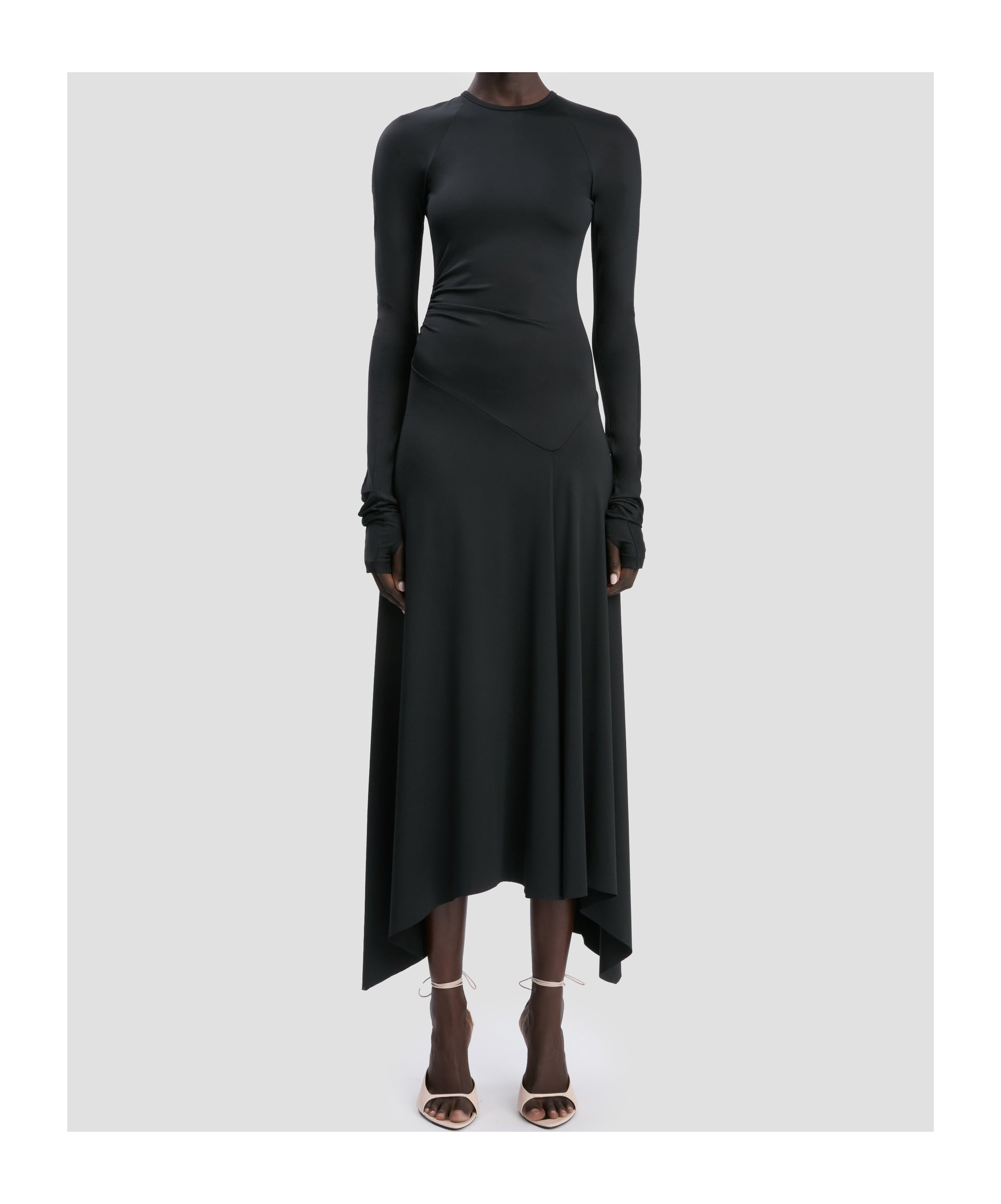 Victoria Beckham Long Sleeve Dress Asymmetric Hem Detail In Black