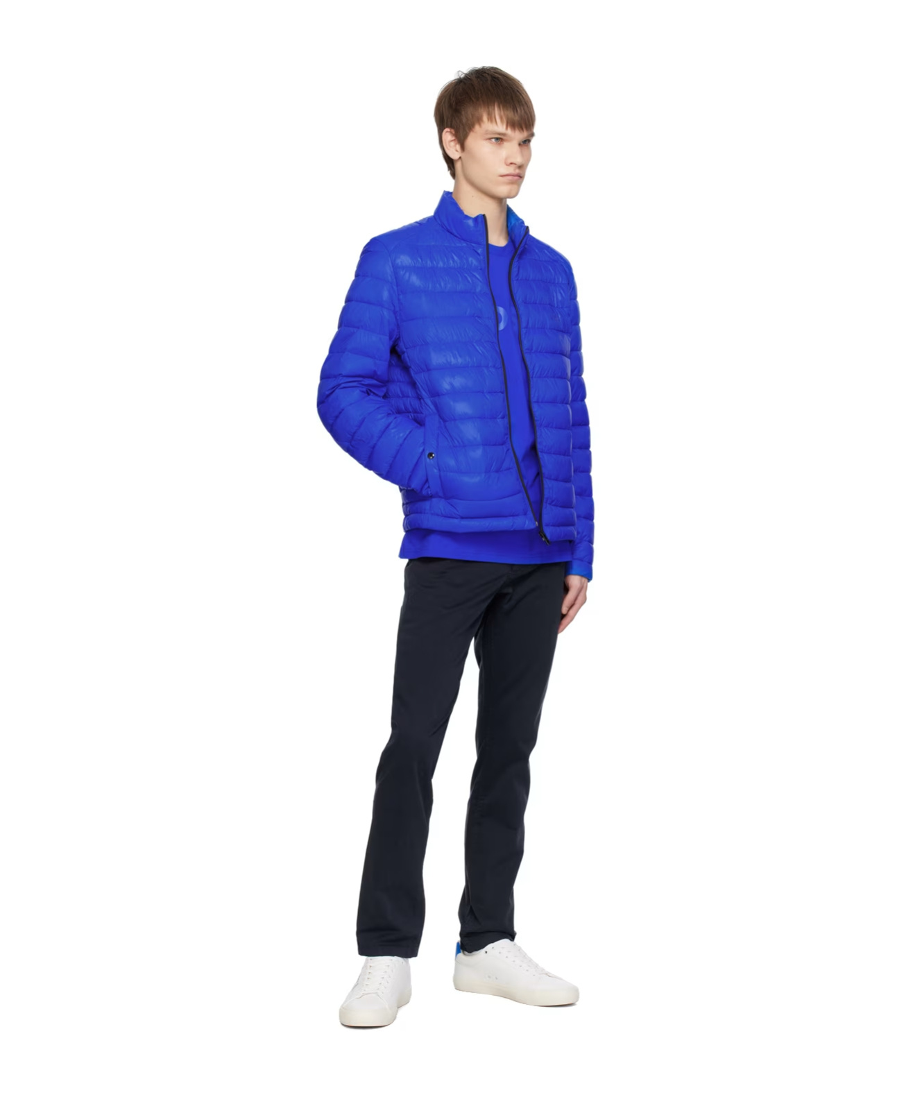 Hugo Boss Zipper Cotton Suit With Vertical Collar In Blue