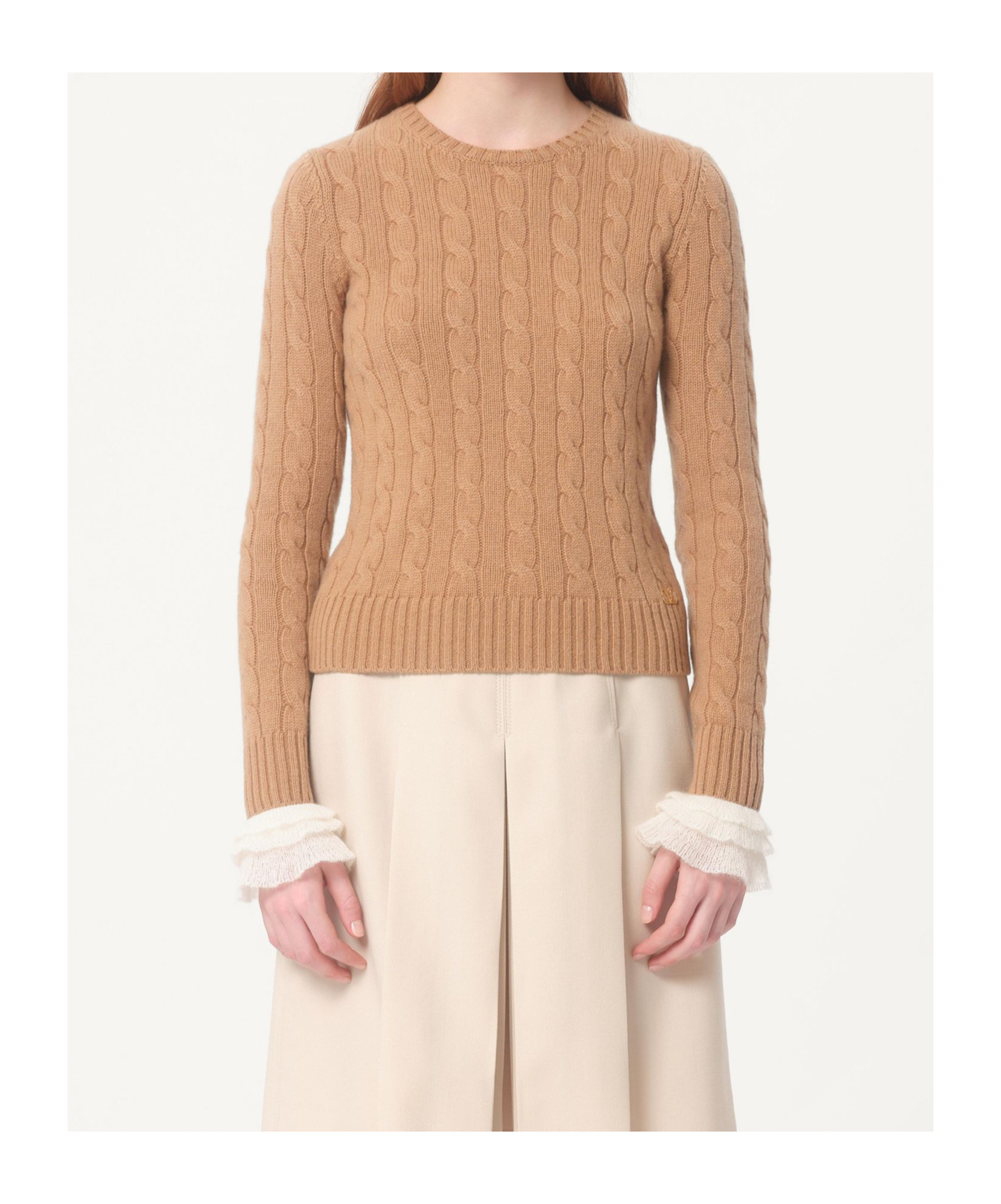 Valentino Pull En Cachemire Femme Camel/ivoire Xs In Camel/ivory
