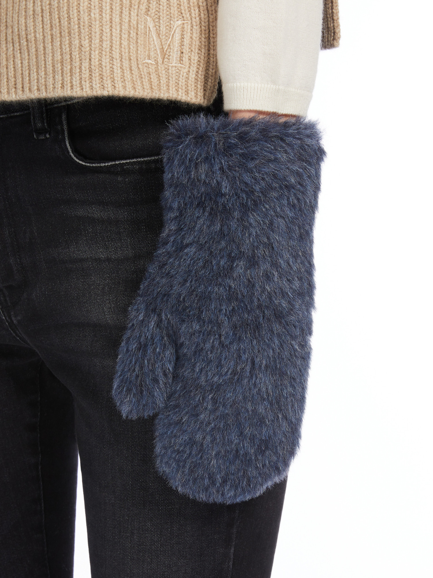 Max Mara Logo Wool Gloves In Blue