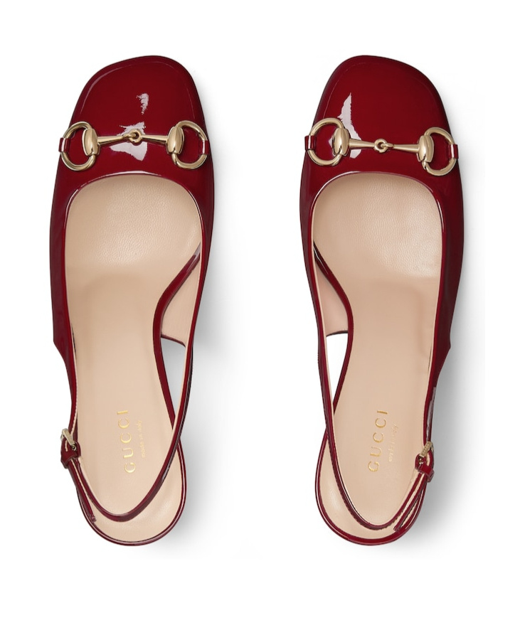 Gucci Bordeaux Slingback Pumps With Horsebit In Patent Leather Woman In Nude