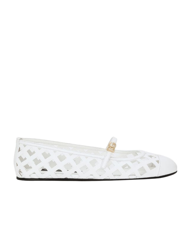 Dolce & Gabbana Formale Cutout Leather Ballet Flats In White