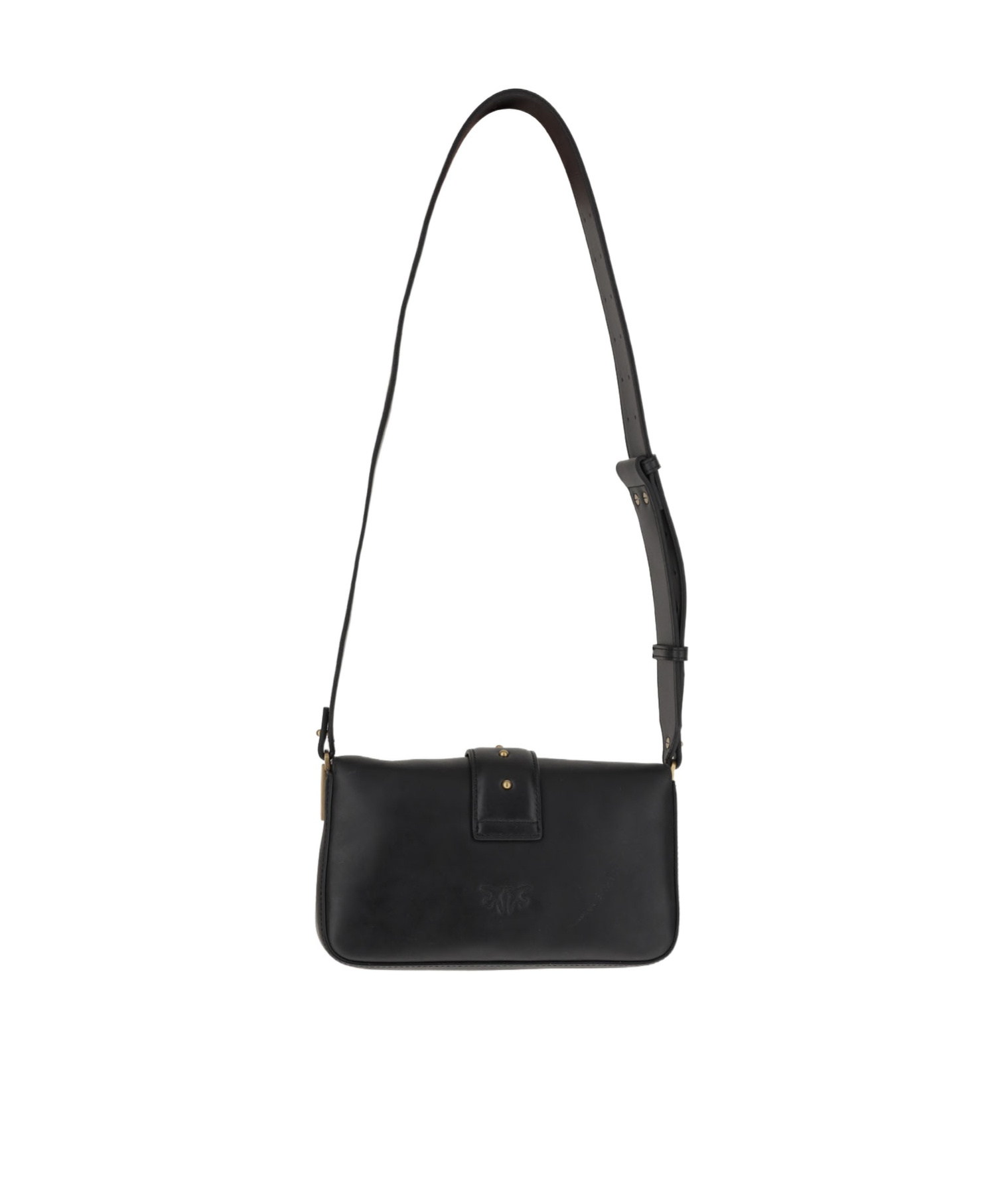 Pinko Love One Classic Black Crossbody Bag With Studded Strap And Love Birds Diamond Cut Plaque On The Fro