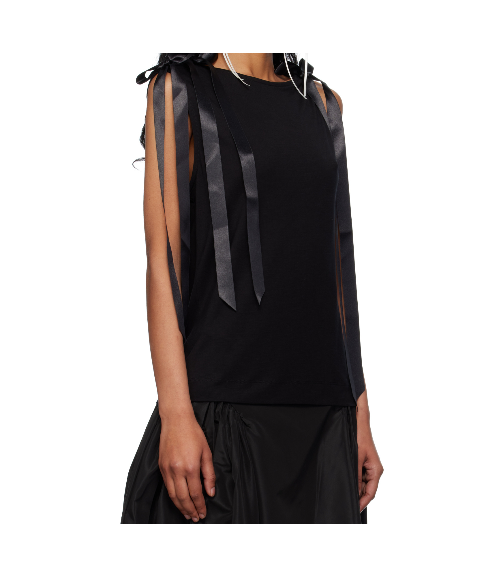 Simone Rocha Black Bow Ribbon Tail Tank Top In Black