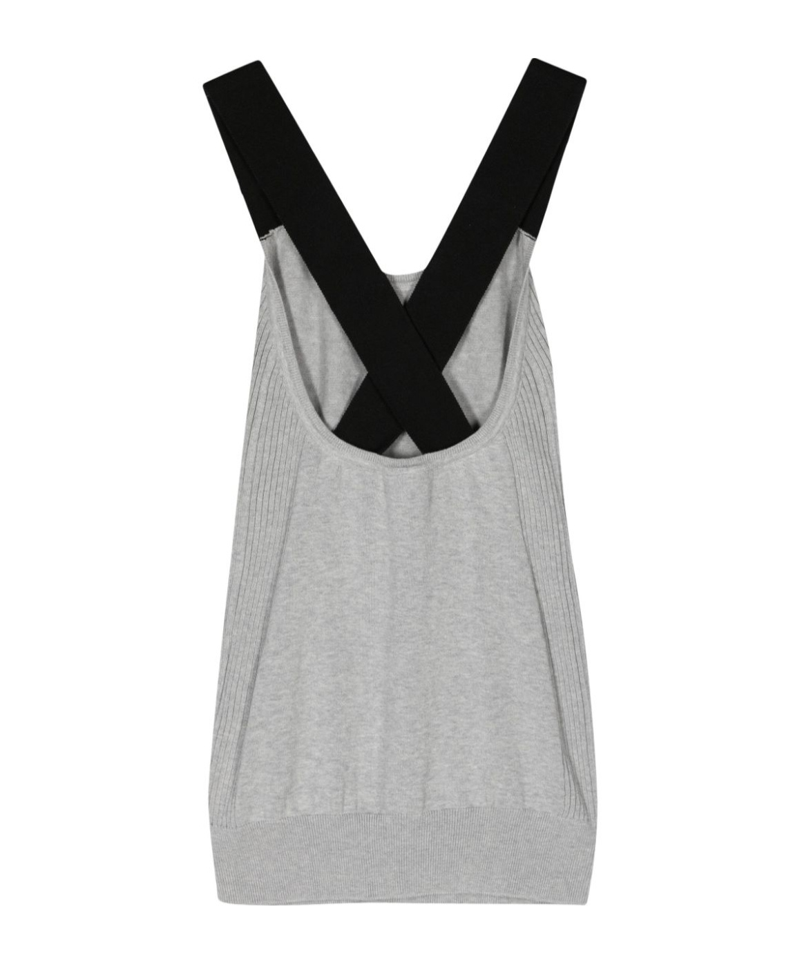 Plan C Crossover-straps Fine-knit Top In Gray