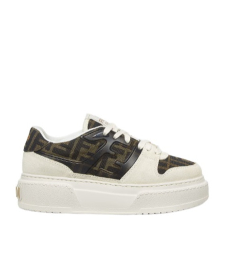 Fendi Canvas And White Suede Platform Low-tops In White