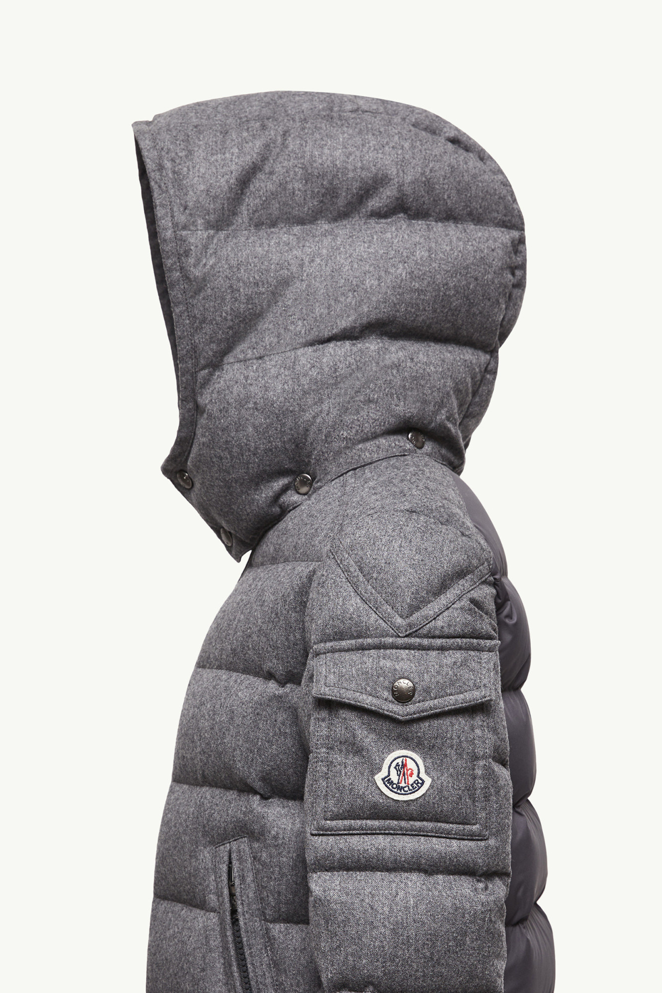 Moncler Montgenevre Hooded Wool Down Jacket In Gray